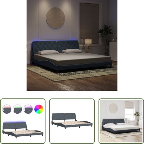 LED-Leuchten -  Bettgestell mit LED ohne Matratze Dunkelgrau 200x200 cm Samt (1/5)