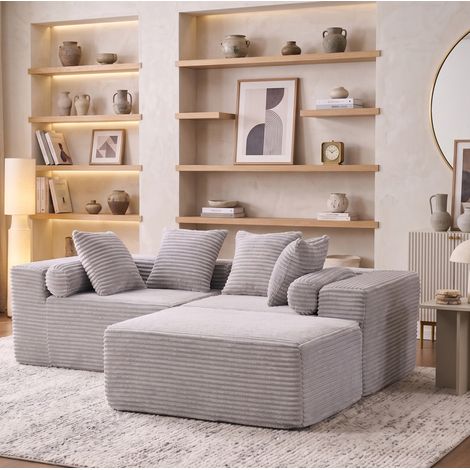 Canapé modulable en L en tissu chenille, canapé d'angle rembourré, sans montage, mousse et ressorts, pour salon et chambre, gris (1/5)