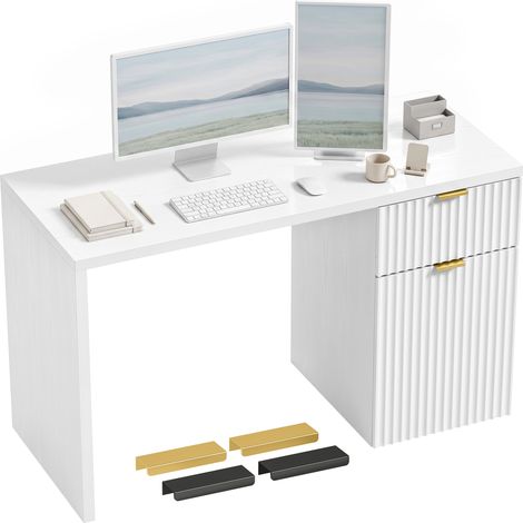 HOMCOM Computer Desk with Drawer, Reversible Office Des, White (1/5)