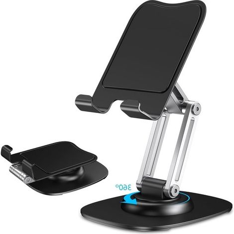 Soporte de escritorio para teléfono, soporte ajustable con base giratoria de 360°, plegable y portátil. (1/5)