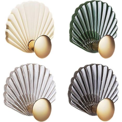 Lot de 4 crochets muraux en forme de coquillage, autocollants, pour clés, chapeaux, manteaux, vêtements et serviettes - Parfaits (1/4)