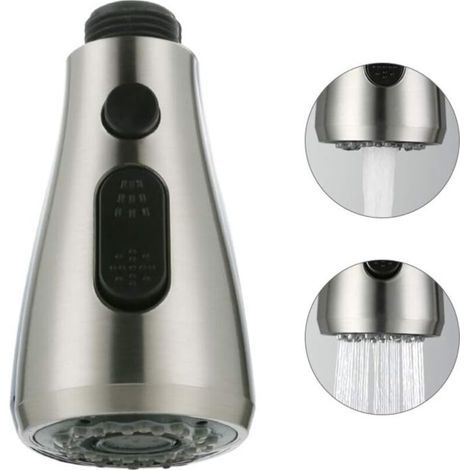 2 douchettes rétractables 3 fonctions Eco-Stop avec bouton-poussoir, compatibles avec robinets d'évier ou pommeaux de douche universels (1/4)