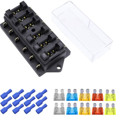 6 Voies Standard Boîte à Fusibles,Boîte à Fusibles de Voiture, Porte-Fusible à Lame Standard Universel avec 10 pièces Fusible à Lame Libre (5A 10A 15A 20A 25A) Pour Voiture Camion Marine (1/5)