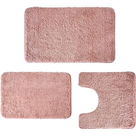 Ensemble de tapis de salle de bain - Tapis en microfibre - Comfort Home - Dessous antidérapant amélioré - 3 pièces - Corail (1/5)