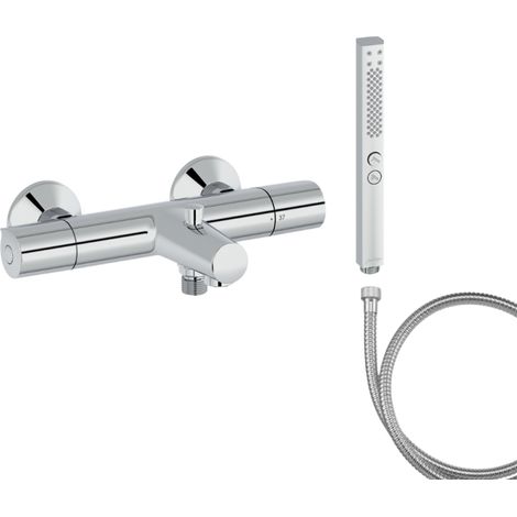 Mitigeur baignoire JACOB DELAFON Simone + pommeau de douche Shift+ carré + flexible de douche métal (1/5)