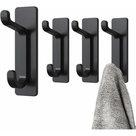 Adhesive Wall Hook, Bathroom Towel Holder, Kitchen Tea Towel Hanger, Adhesive Coat Rack, Wall Attachment Without Drilling, Waterproof, Black (1/4)