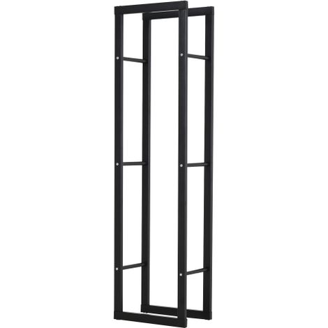 Metal Firewood Log Holder Tall Firewood Rack Indoor Outdoor Fireplace Wood Storage Shelf with Side Rails, Rust-Resistant, Black, 40W x 25D x 150H cm