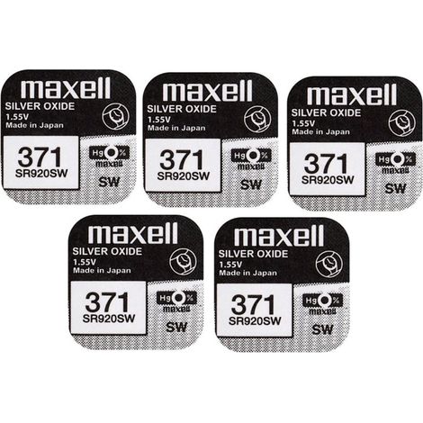 5 X Maxell 371 SR920SW 0% mercure Oxyde d'argent Piles de montre [Lot de 5]