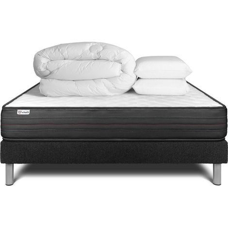 Komplettpaket Bett - Matratze 140x200 cm + Boxspringbett mit Lattenrost (im Set) + 2 Kopfkissen + Bettdecke - Vitalpower