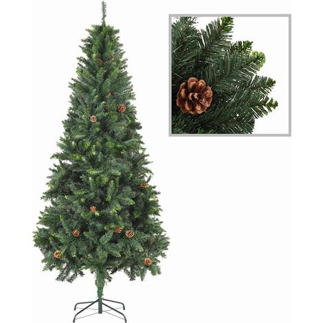 Sapin de Noël Artificiel 210 cm avec 36 Pommes de Pin et Paillettes Vert PVC Fer - PANGIVO (1/5)