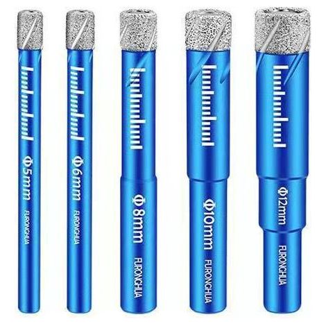 Glasbohrer – Terrazzobohrer – Lochsägen-Set 5 mm/6 mm/8 mm/10 mm/12 mm, Bohrer für Granit, Glas, Porzellan, Marmor, Fliesen