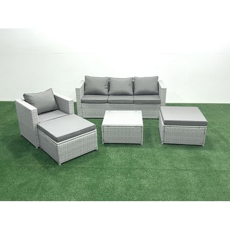 Fimous Garden Outdoor Furniture Set 6 Seater Rattan Sofa Set with 2 Big Footstools Armchair Light Grey Mixed (1/4)