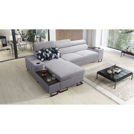 Luxuriöses, komfortables, modernes Ecksofa MELODY I MAXI mit Usb und Regal Sawana Lila Links (1/5)