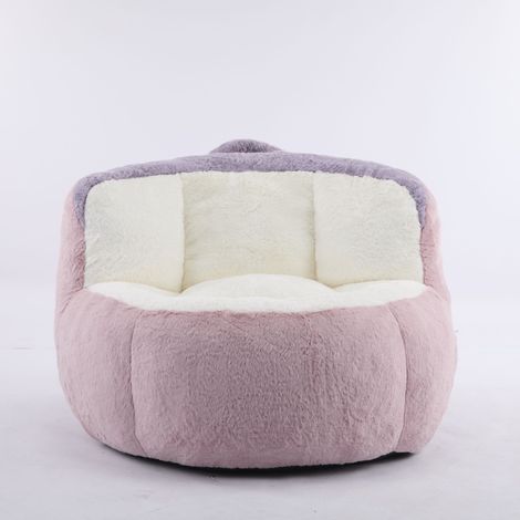 Fauteuil poire géant en fausse fourrure multicolore, rembourrage en mousse, assise détente 106 x 110 x 77 cm, rose blanc violet (1/5)