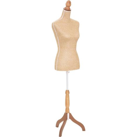 Mannequin décoratif sur pieds avec support et tête en pin, coloris doré - Longueur 36 x Profondeur 22,5 x Hauteur 160 cm (1/4)