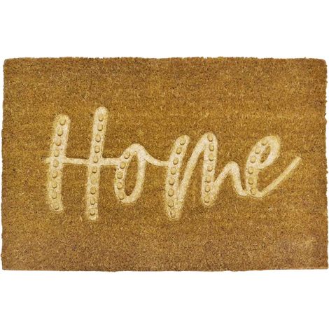 Zerbino rettangolare in fibra di cocco beige con scritta Home cm 40 x 60 casa