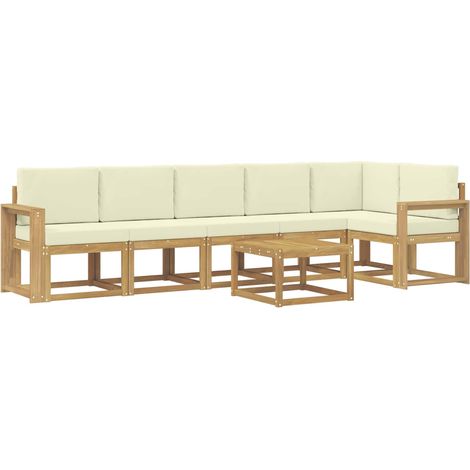 Conjunto de sofás de exterior 7 pcs Blanco y Crema Poliéster vidaXL (1/5)