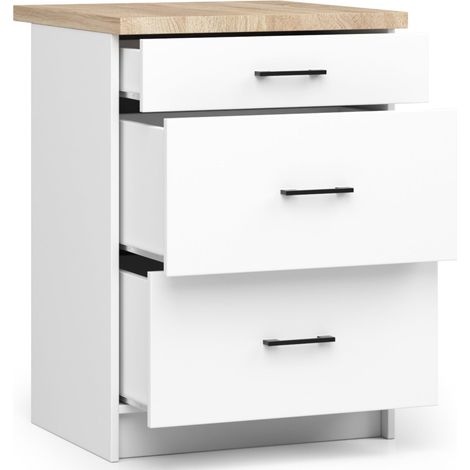 Akord – Armoire de cuisine basse 60 cm – 3 tiroirs – Finition mate blanche – Panneau stratifié – Dimensions 60x46x85 cm