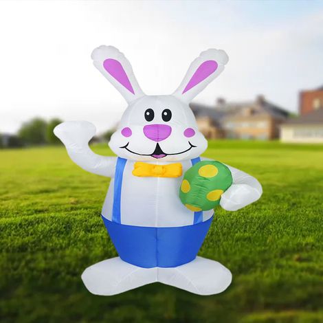 Aufblasbarer Osterhase, 1,9 m, mit LED-Beleuchtung, Gartendekoration: 4 Heringe, 2 Ringe, 2 Seile, 2 LED-Lichter (6 Perlen), Ventilator, elektrischer Detektor, Anleitung in Englisch. (1/5)