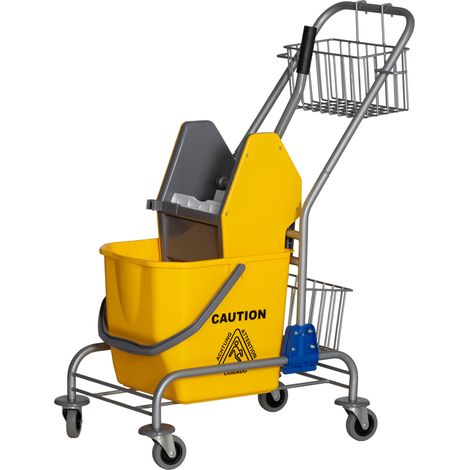 Seau à serpillière sur roulettes plastique poignée métal jaune