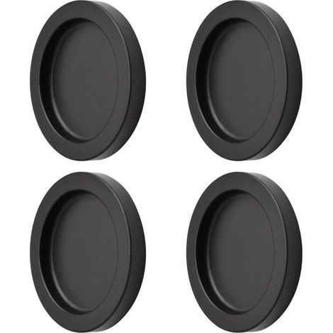 Lot de 4 poignées de porte de grange coulissantes auto-adhésives rondes en alliage d'aluminium invisibles pour tiroir, armoire, armoire (noir) (1/5)