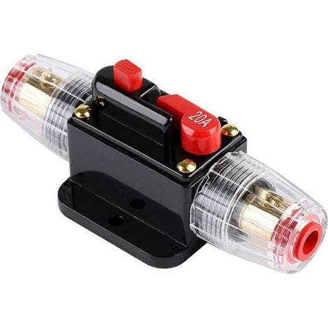 20A Auto Disjoncteur étanche, support de fusible en ligne 12V-24V Dc, interrupteur de réinitialisation manuelle Fusible audio de voiture, bloc de fusibles en ligne (20A) (1/5)