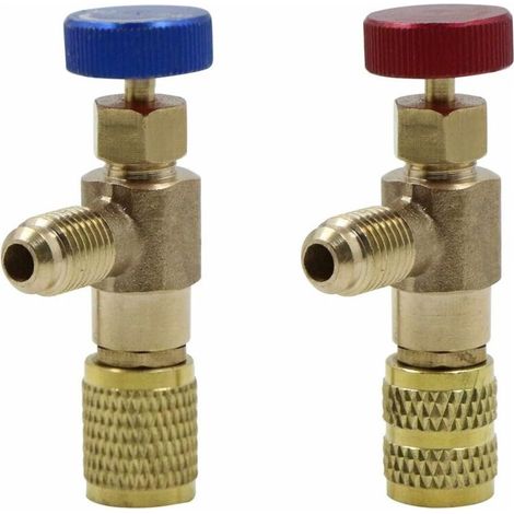 Soupape Sécurité Liquide Vanne Climatisation - Flow Valve Adaptateur Connecteur en Laiton Raccord pour R410 R22 Air Conditioning Débit Tuyau Remplissage Réfrigérant, 2 Pcs (1/5)