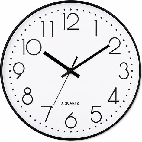 Horloge murale ronde quartz 20 cm cadre noir fond blanc chiffres noirs réf 5861 21 × 21 × 4,3 cm 340 g – Livraison gratuite