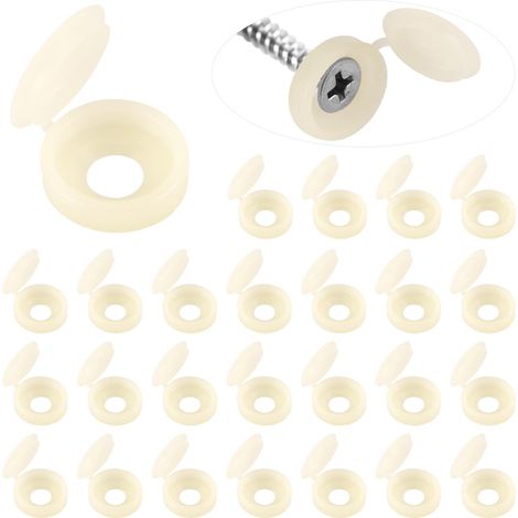 Lot de 100 cache vis en plastique avec charnière couvercles de vis avec charnière cache vis rabattables couvercles de vis à rabat pour la protection (1/4)