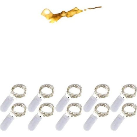 10 x Guirlandes Lumineuses a pile,20 LEDs 2 Mètres Fil d'argent et à Piles idéal pour les fêtes de Noël, le mariage, la fête, et le décor de votre chambre et jardin(Blanc chaud) (1/3)