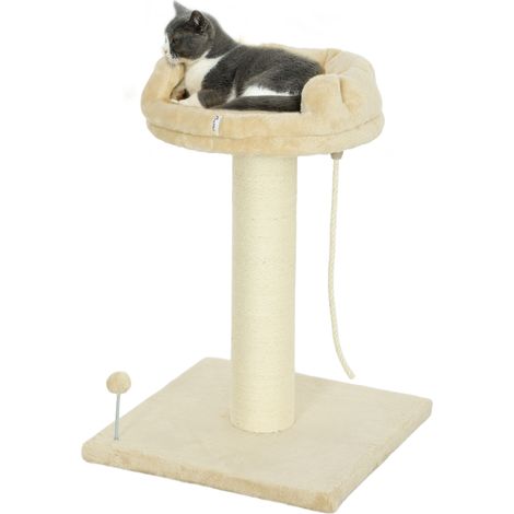 Petit arbre à grattage pour chat avec boule de corde plateforme, ressort et poteau de sisal 55 x 55 x 83 cm beige