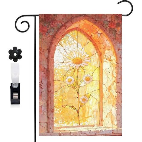 Drapeau de jardin style vitrail et rose rouge 30 x 45 cm décoration terrasse et extérieur (1/5)