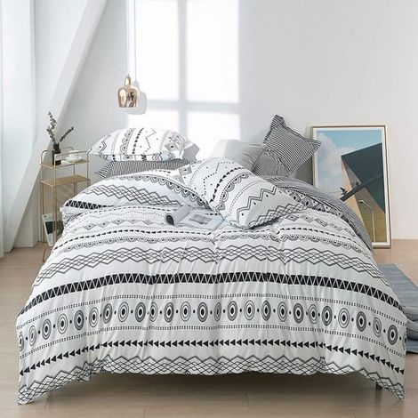 Parure de Lit Géométrique Stries, Housse de Couette 200x200 + 2 Taie d'oreiller 50x75, Linge de Lit - Ensemble de Literie, K (1/4)