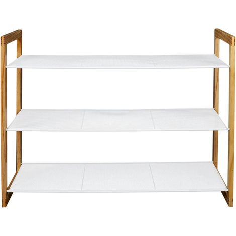 LOVIA - Meuble à Chaussures 3 Etages Métal Blanc et Bois (1/4)