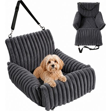 Asiento de coche Relaxdays para perros pequeños hasta 8 kg, acolchado, cama lavable, 38x48x48 cm, cesta auto gris