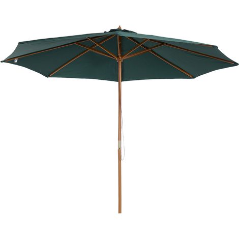 Parasol Ø300x250 cm avec mât en bois et système de poulie pour jardin, patio, terrasse, vert (1/5)