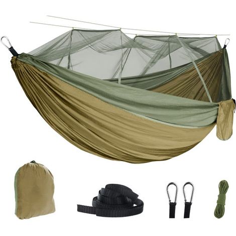 Green Mobility-Hamac de moustiquaire à ouverture rapide automatique, poteau de Camping en plein air, balançoire, 260x140cm, Camel et vert militaire (1/5)