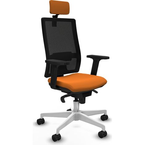 Horna sincro malla negra similpiel naranja brazos 2D base blanca cabecero 2D ruedas 65mm nailon (1/5)