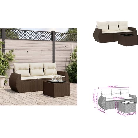 4-tlg. Garten-Sofagarnitur mit Kissen Braun Poly Rattan - Garten Sofagarnitur - Garten Sofagarnituren - Outdoor Sofagarnitur - Sofagarnitur Terrasse (1/3)