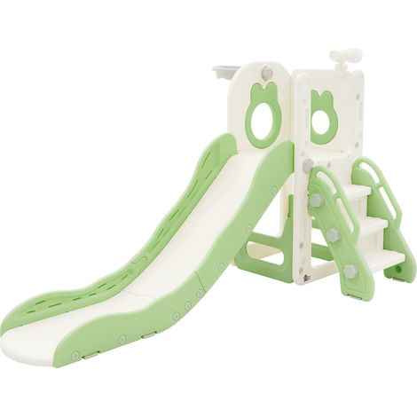 Joyz 3-in-1 Kinderrutsche Weiß-Grün, Kunststoff, Spielturm Set Indoor & Outdoor, Kinder Spielzeug mit Rutsche und Basketballkorb, ab 3 Jahren, Babyrutsche Gartenrutsche Kleinkinderrutsche Rutschbahn