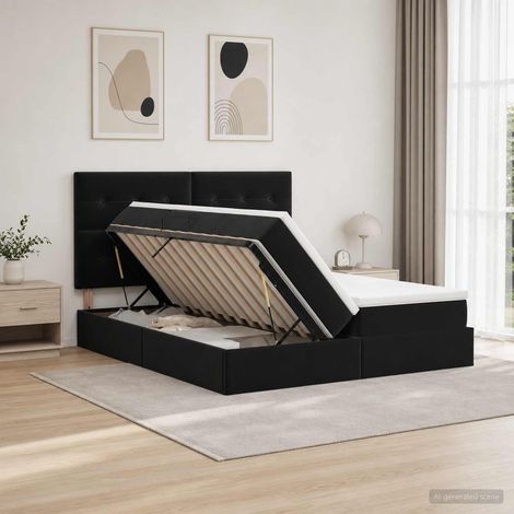 vidaXL Lit de Rangement avec tête de lit Noir 180 x 200 cm Velours (1/5)