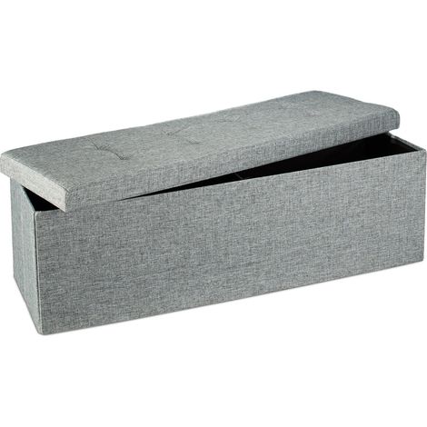 Relaxdays Banco Almacenaje XXL, Puff Almacenamiento, Arcón con Asiento, 38 x 114 x 38 cm, Baúl con Tapa, Lino, Gris (1/5)