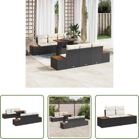 Gartentisch - Garten Essgruppe mit Kissen 7 pcs Schwarz und Beige