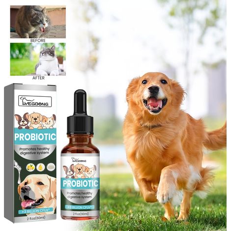 Gouttes probiotiques pour animaux de compagnie afin de soulager l'inconfort et la mauvaise haleine chez les chats et les chiens - Solution de soin pour animaux de compagnie - 60 ml (1/5)