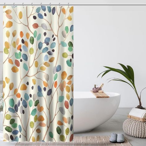 Cortina de ducha floral para baño, hojas coloridas, cortinas, decoración de baño, juego de cortina de ducha con ganchos para cortina - 180 cm x 180 cm (1/5)