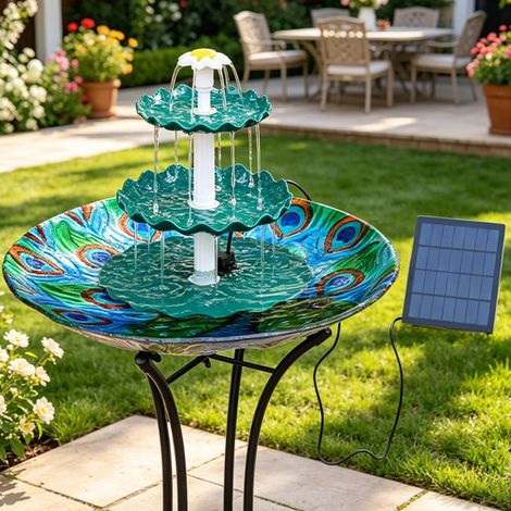 AISITIN Fontaine à faire soi-même, avec fontaine solaire de 3,5 W, à 3 niveaux, pour l'extérieur, bain d'oiseaux et fontaine solaire DIY amovible et adaptée pour le jardin, jeu d'eau (vert foncé) (1/5)