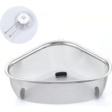 Panier de vidange d'évier en acier inoxydable, maille fine, triangulaire, coin de cuisine, crépine pour déchets. (1/5)
