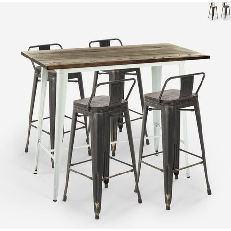 conjunto mesa alta blanca industrial 4 taburetes de bar respaldo palmyra - Wenge (1/5)