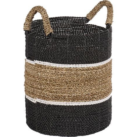 Petit panier rond D. 29 cm en jonc de mer et raphia - BOGO (1/5)
