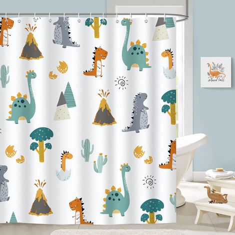 1 Rideau de douche, Polyester, Motif dinosaure, 180x180 cm, Imperméable, Avec 12 crochets, Salle de bain (1/5)